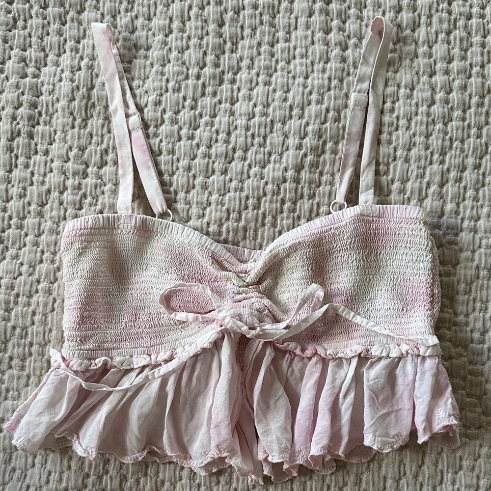 Wilfred la bohème Light Pink tie dye Smocked crop Top medium